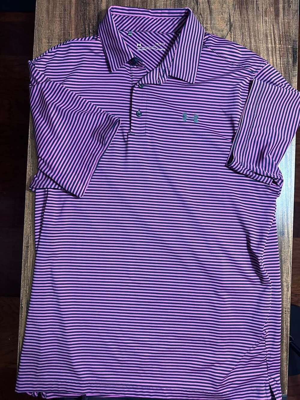 Under Armour Playoff Polo Size L Purple Striped Performance Golf Shirt